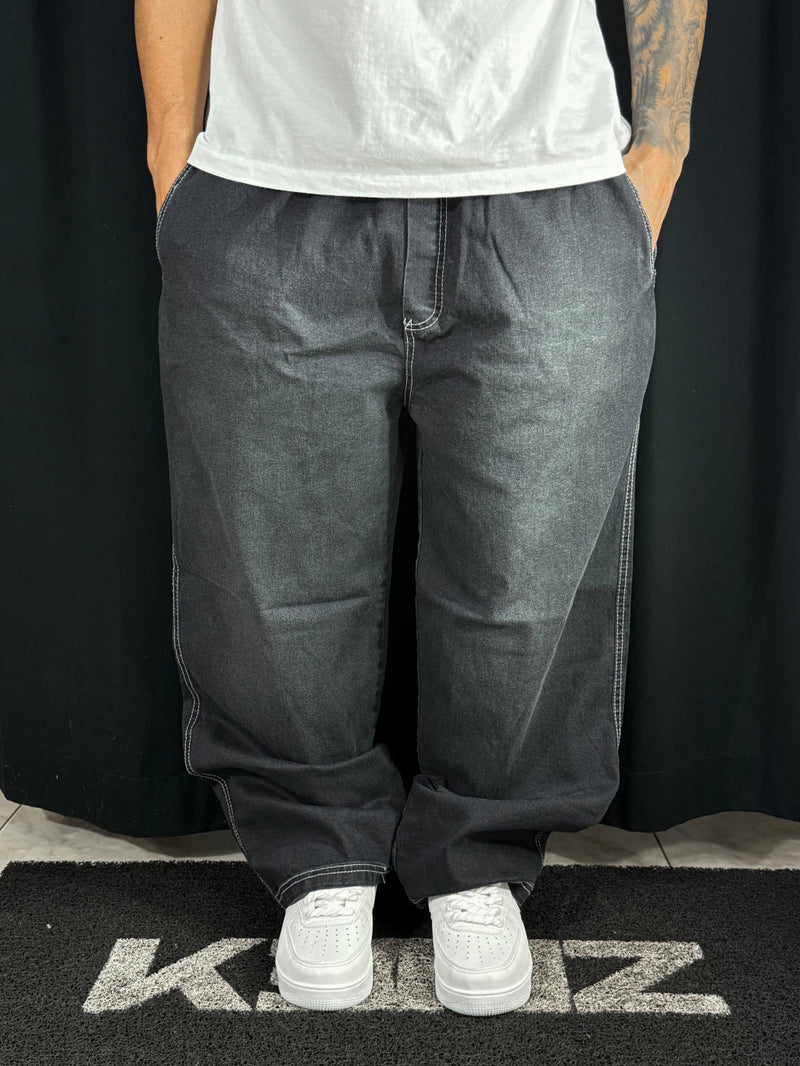 Calça Baggy Jeans Preto Jateado